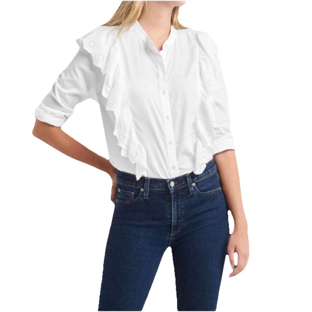 Gap White 100% Cotton Ruffle Eyelet‎ Blouse size M New Fairy Preppy
